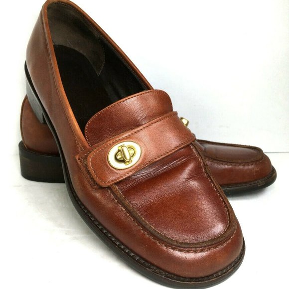 Coach Shoes Coach Linda Brown Leather Loafers Lightly Distressed